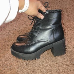 Chunky heel lace up booties